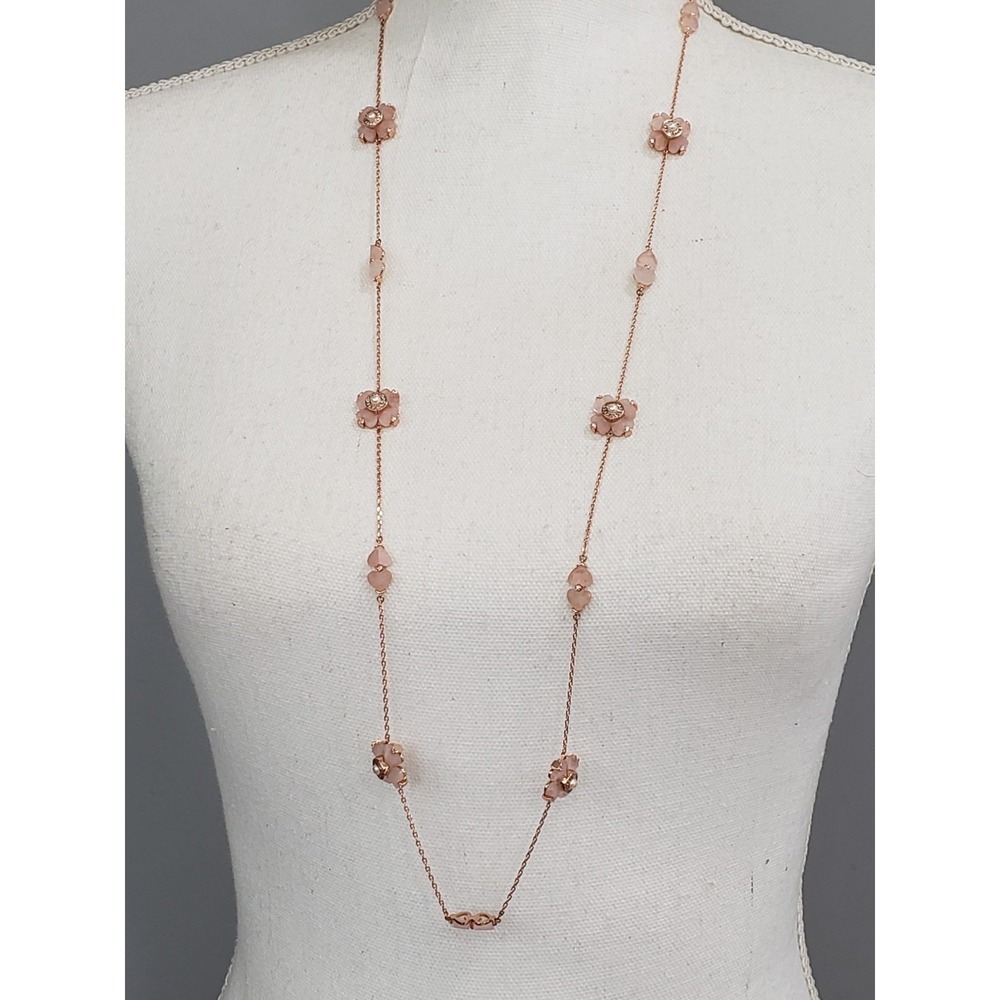 NEW Kate Spade NY Flower Crystal PINK Heart Necklace blush scatter dainty long